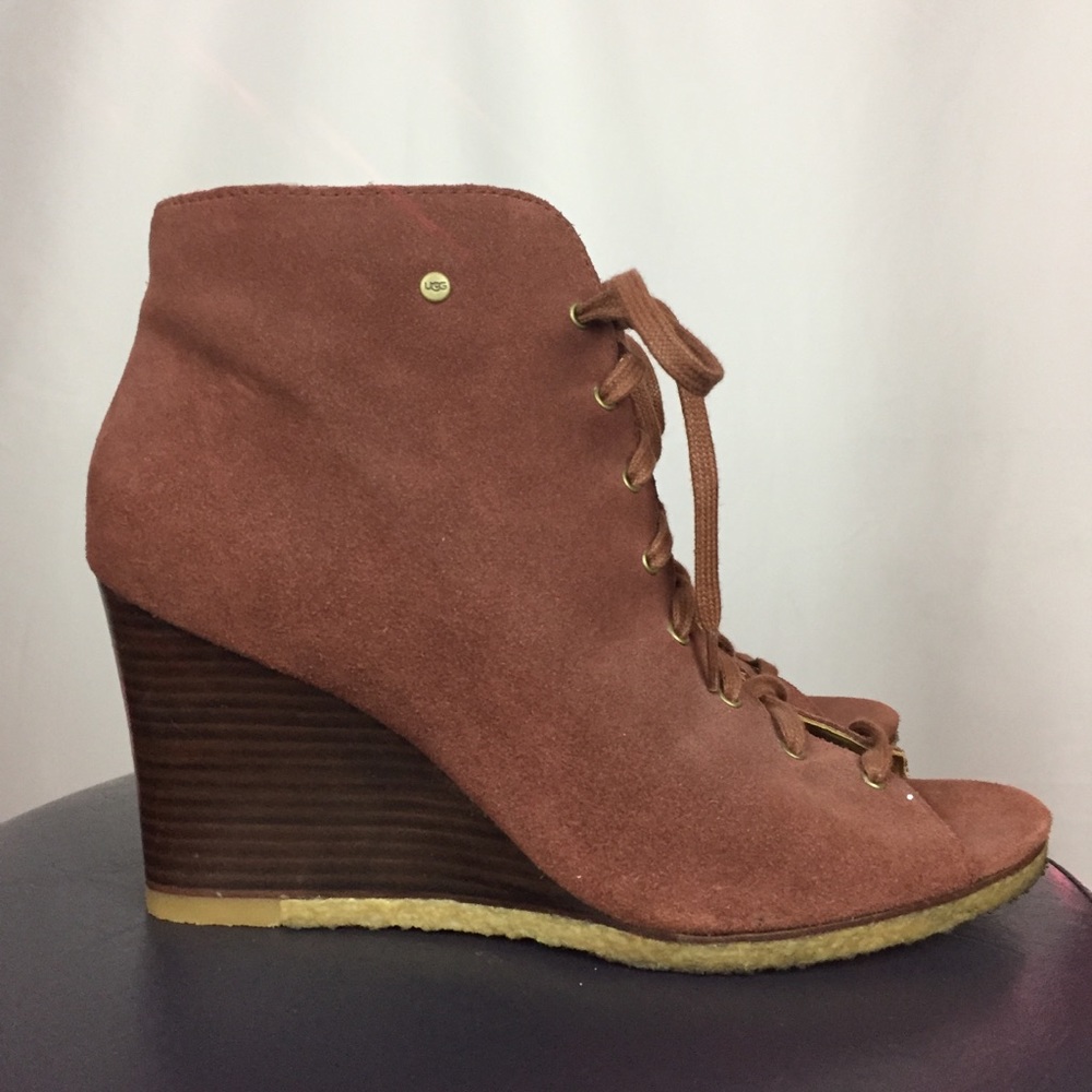 UGG Maroon Suede Lace Up Wedges